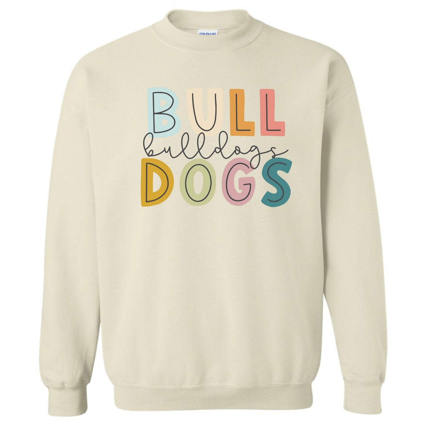 Colorful Bulldogs Sweatshirt with Print and Cursive