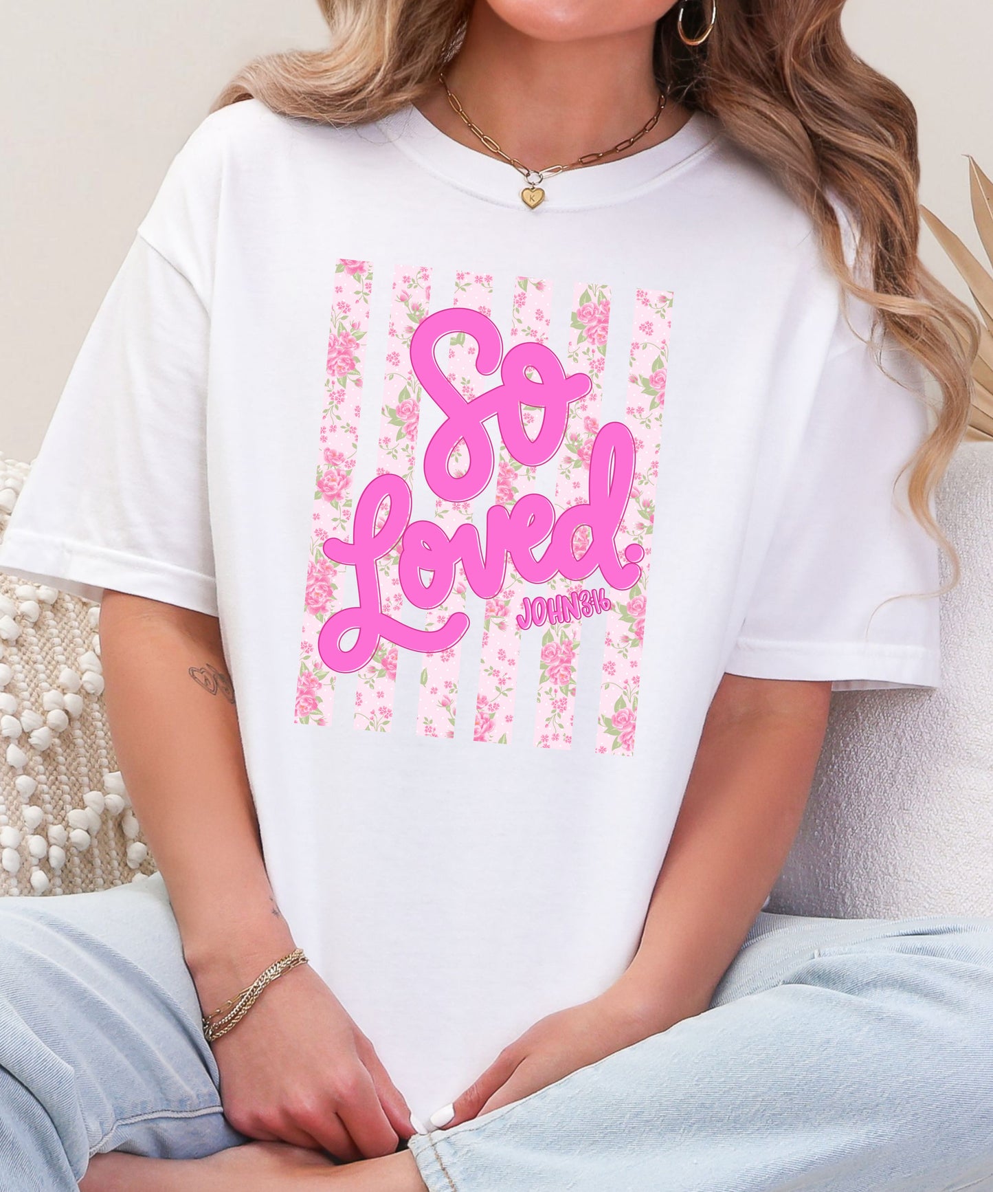 So Loved Floral Christian T-Shirt | John 3:16 Faith Comfort Colors Tee