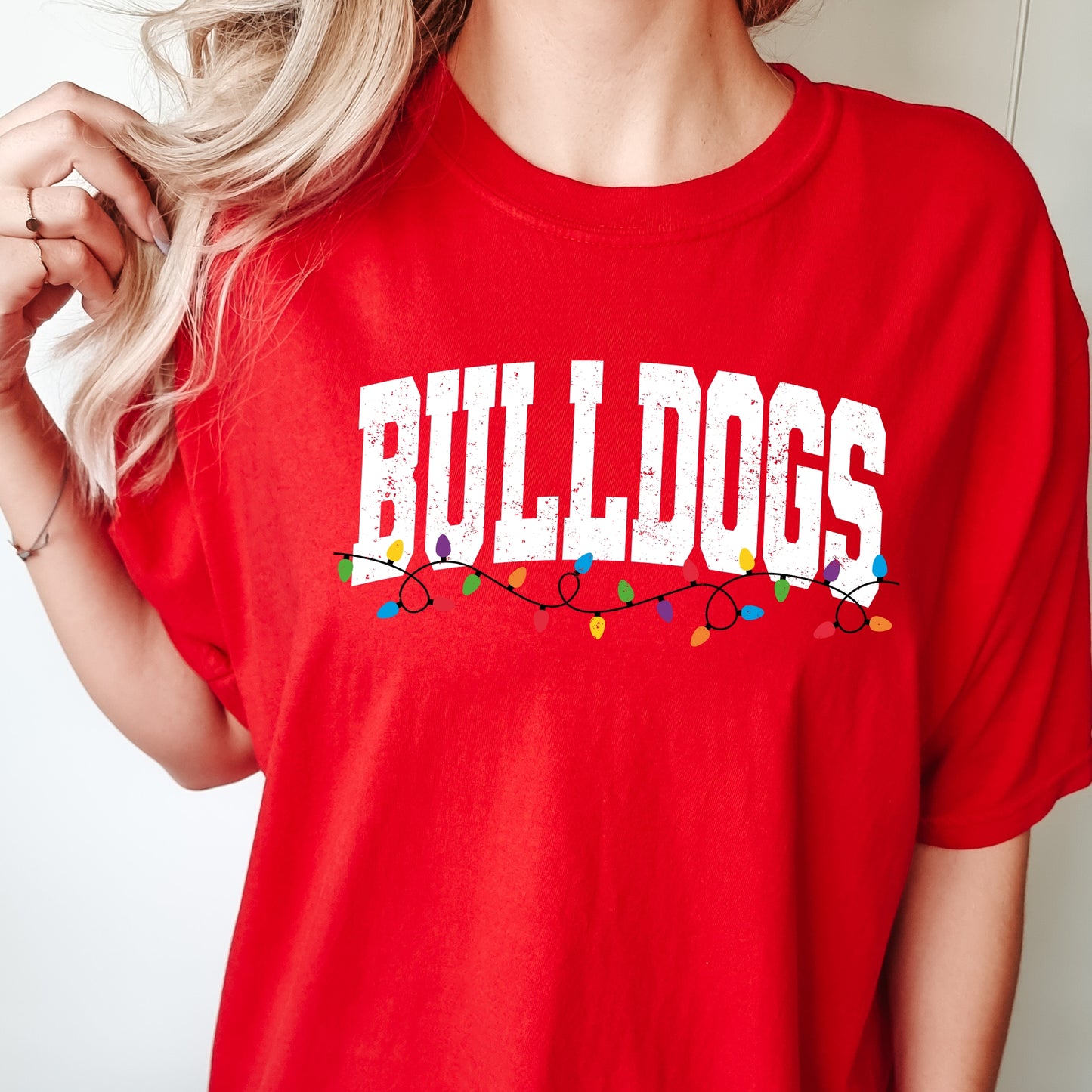 Bulldogs Christmas Lights Shirt | Festive School Spirit Tee