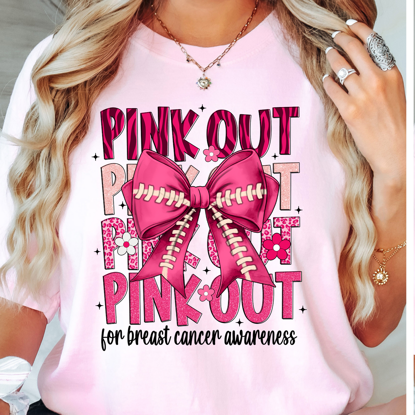 Pink Out for Breast Cancer tshirt with Football Bow