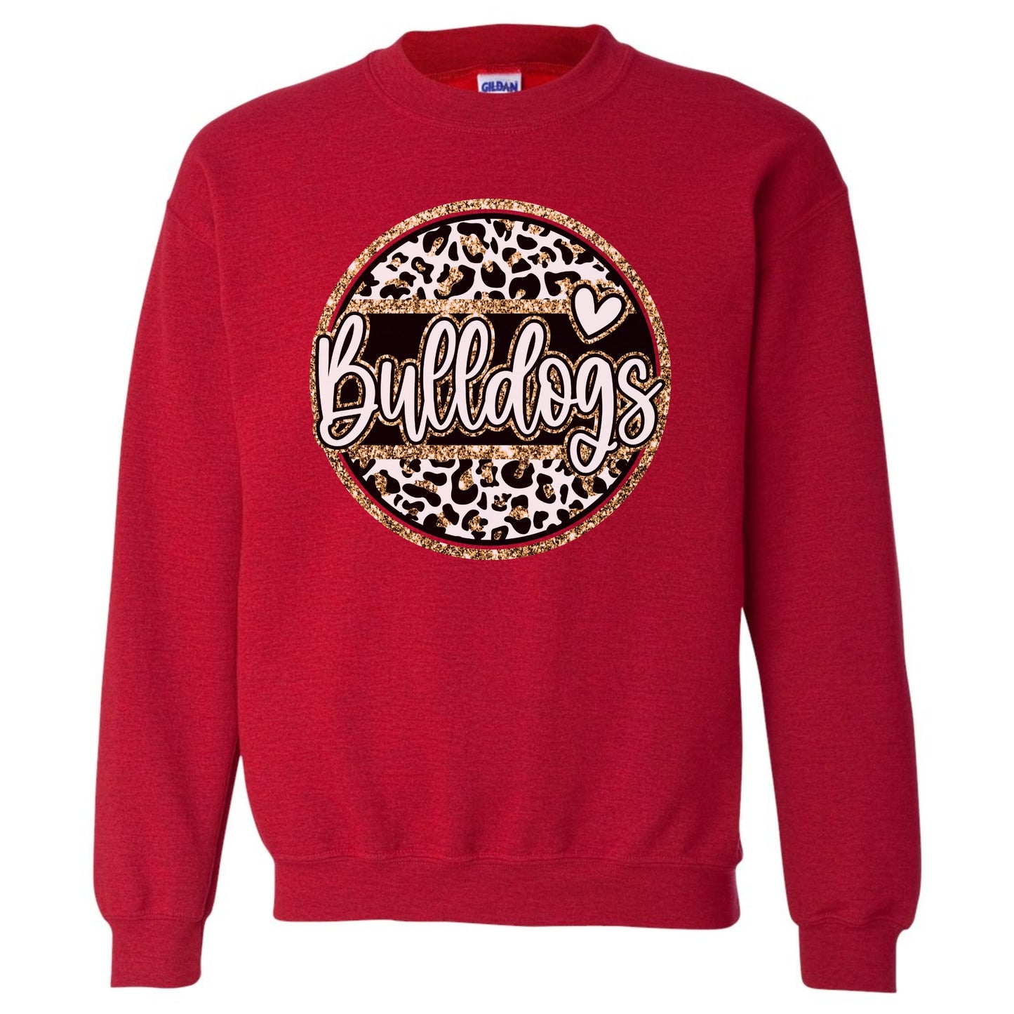 Bulldog Sweatshirt Circle with Gold Glitter and Heart