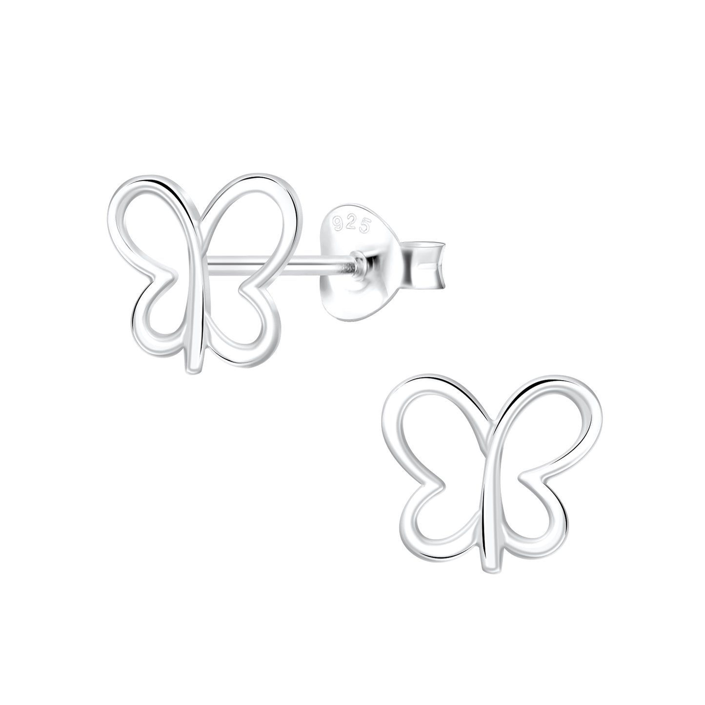 a pair of earrings with a butterfly design