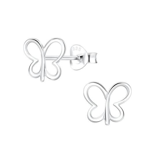 a pair of earrings with a butterfly design