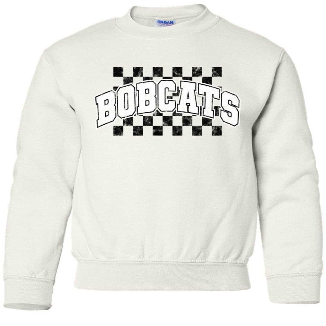 Checkered Background Bobcat School Spirit Team Shirt