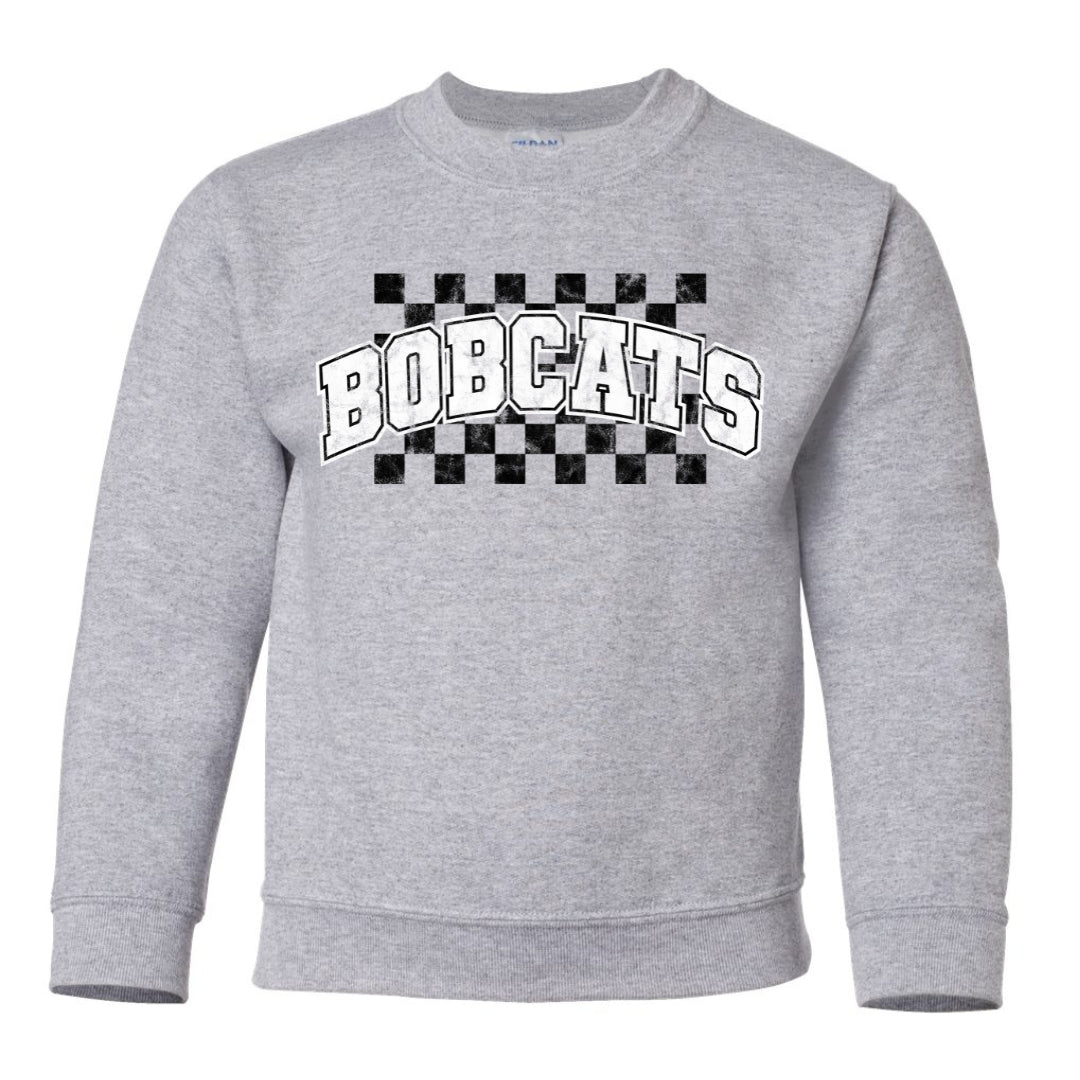 Checkered Background Bobcat School Spirit Team Shirt