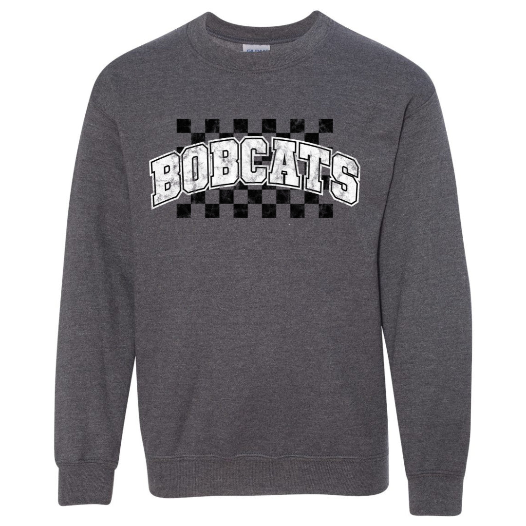 Checkered Background Bobcat School Spirit Team Shirt