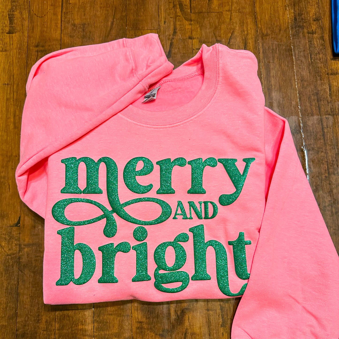 Merry and Bright Green Glitter Puff sweatshirt