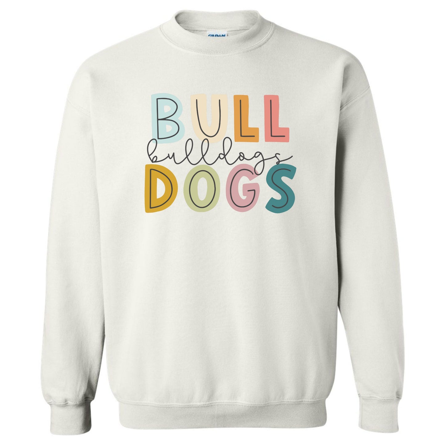 Colorful Bulldogs Sweatshirt with Print and Cursive