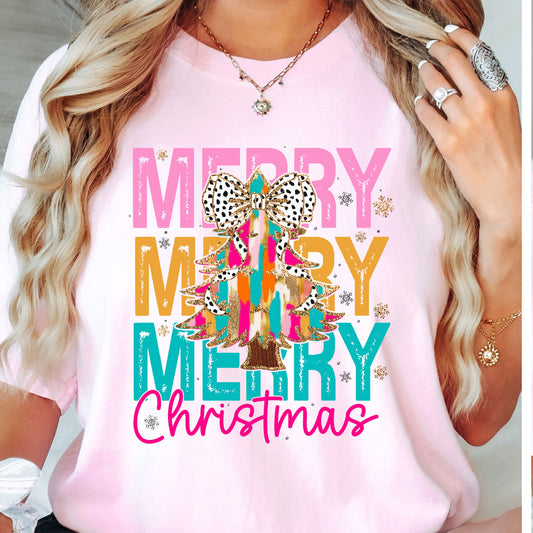 Merry Christmas Tree Colorful tshirt with Glitter Accents