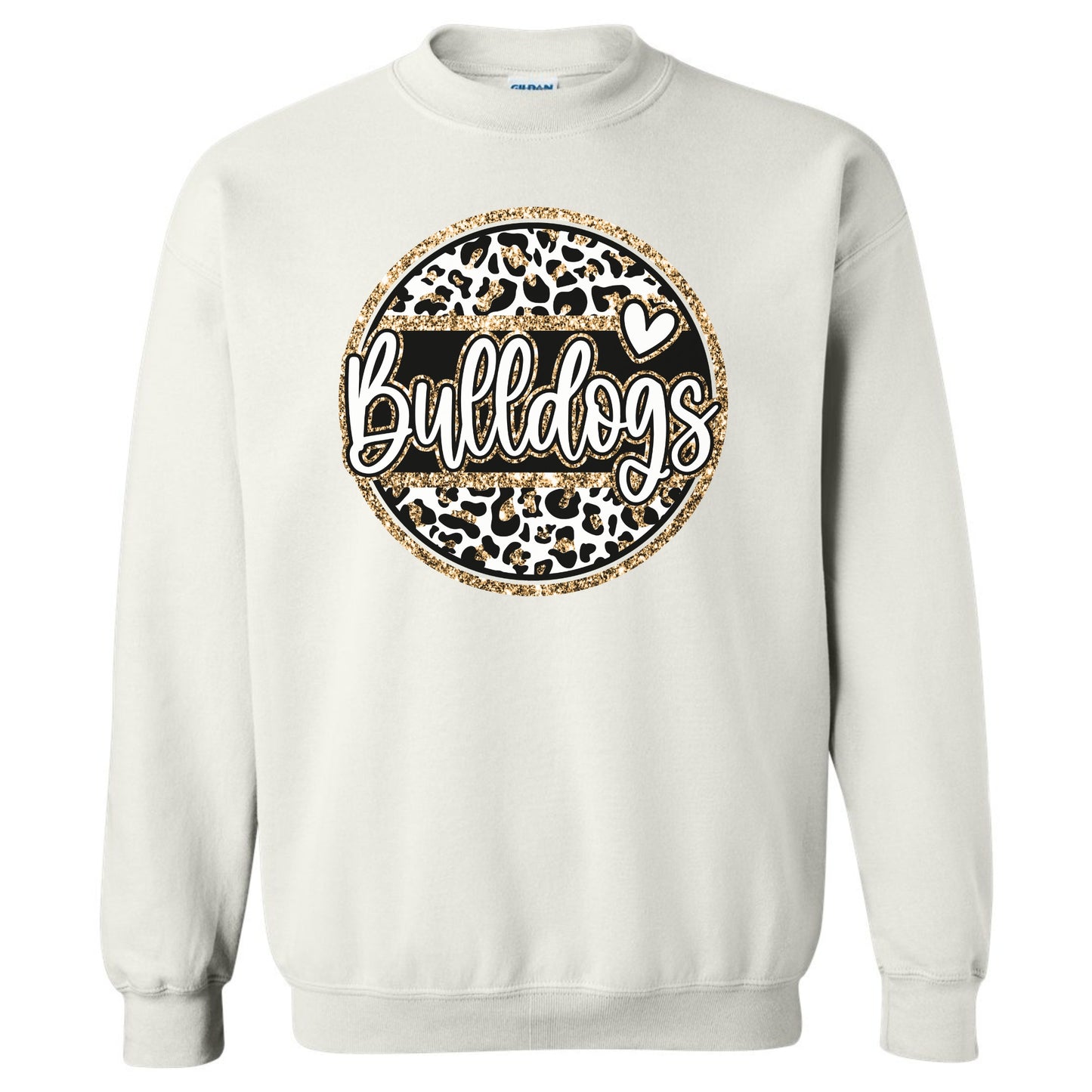 Bulldog Sweatshirt Circle with Gold Glitter and Heart