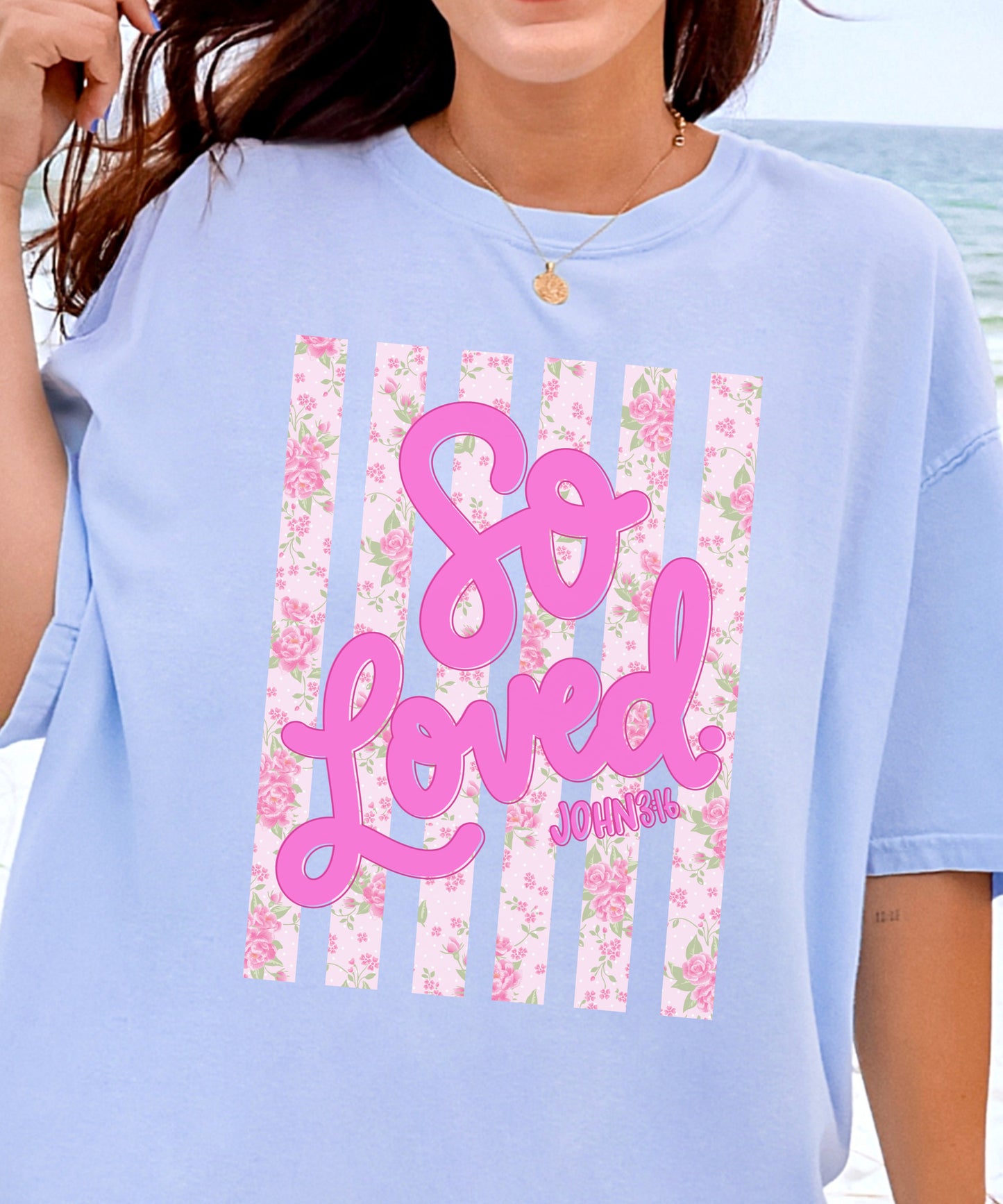 So Loved Floral Christian T-Shirt | John 3:16 Faith Comfort Colors Tee