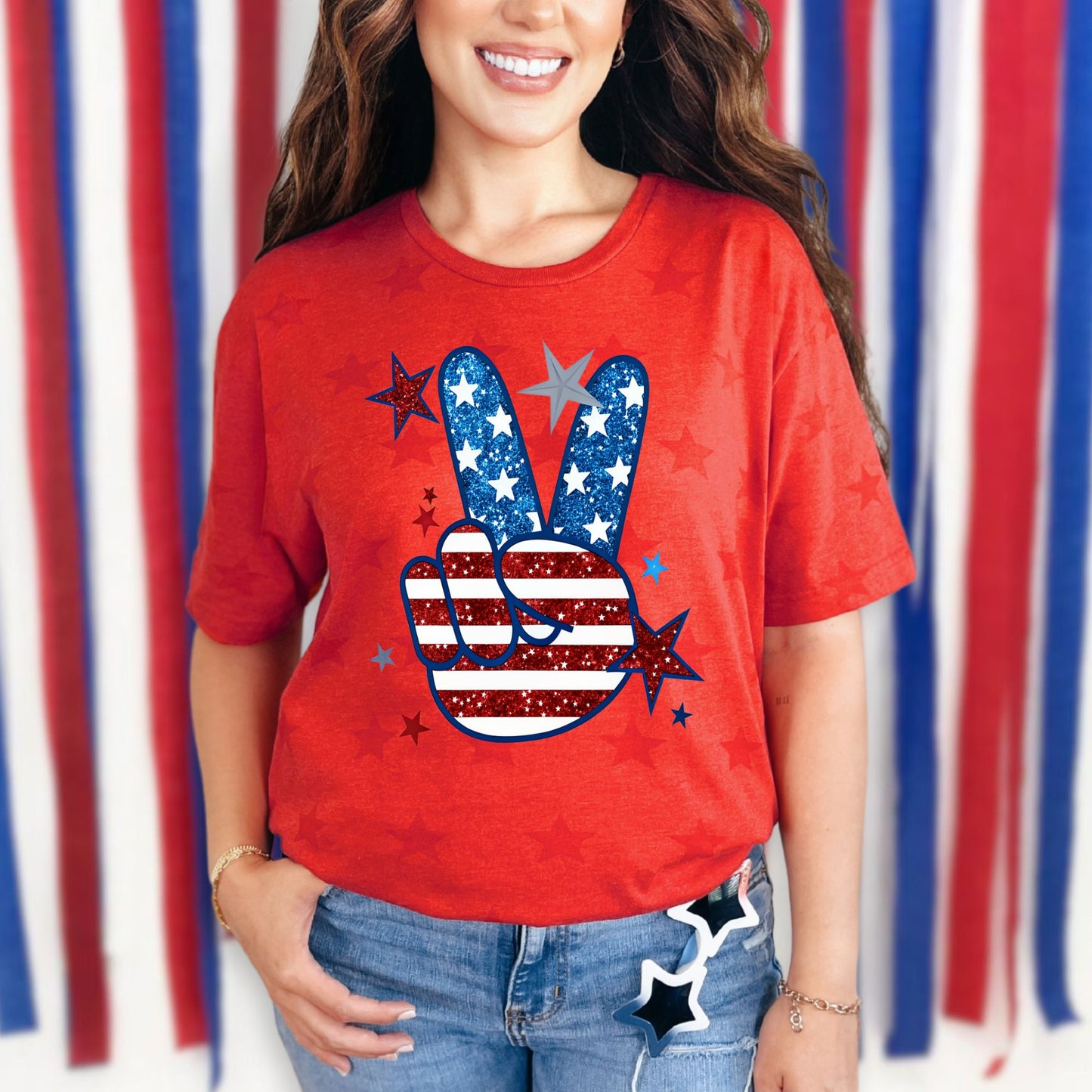 USA Flag Peace Sign America United States July 4th Patriotic Tshirt