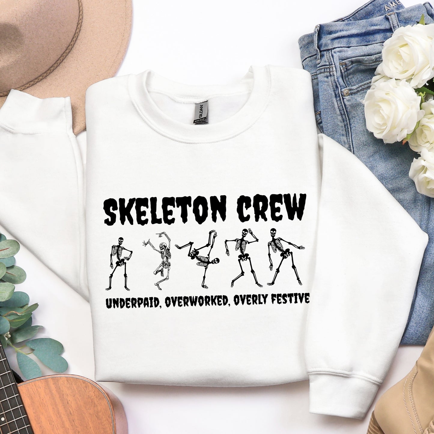Skeleton Crew Sweatshirt – Overworked & Overly Festive