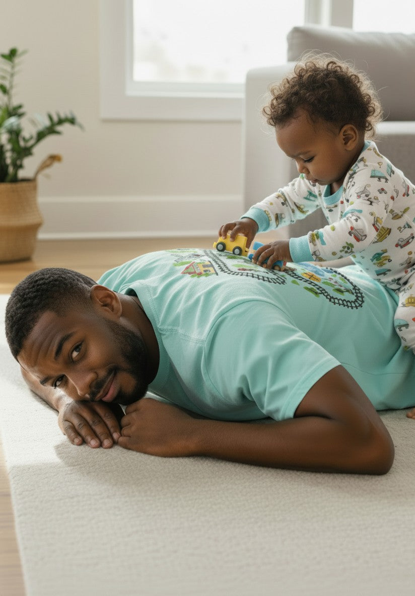 Tired Dads Club Train Shirt, Play Mat Tshirt for Dad, Interactive Tee, Fun Dad Gift, Train Engineer Shirt, Sensory Play Tee