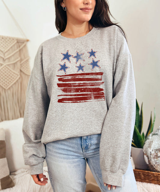 Vintage Brushstroke American Flag Sweatshirt | Minimal Patriotic Crewneck | Distressed USA Graphic Pullover