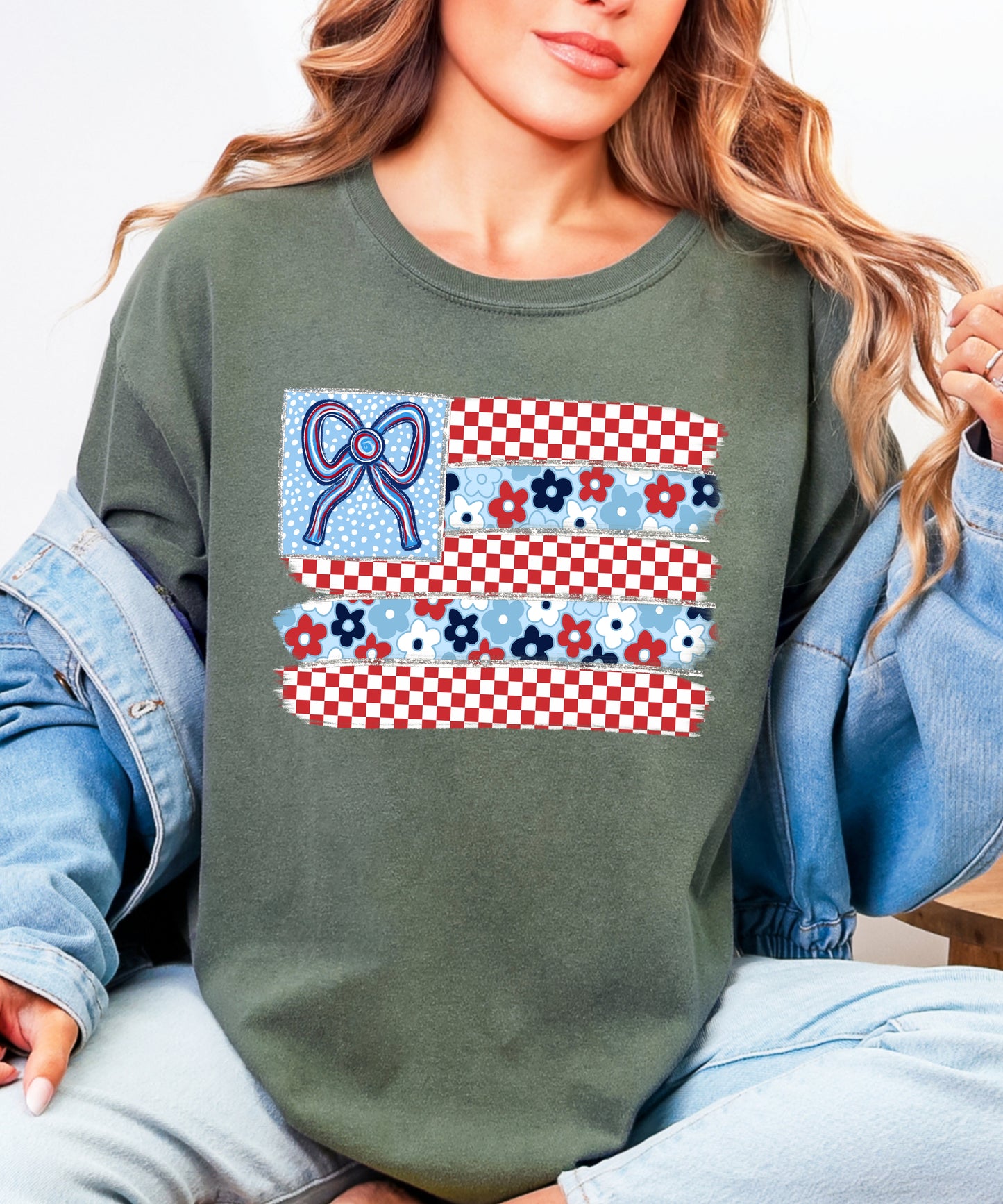 United States Flag Floral Coquette Comfort Colors Tshirt