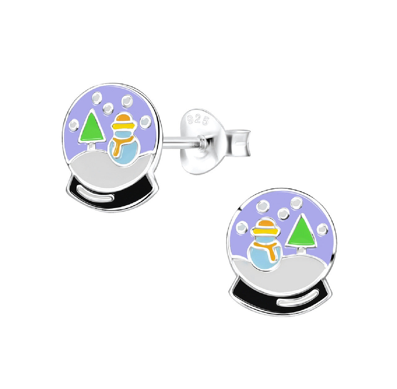 Purple Snowglobe Sterling Silver Earring Studs