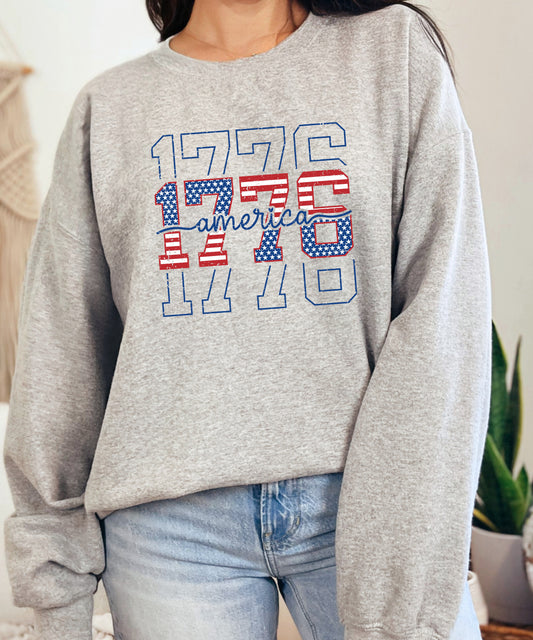 America 1776 Patriotic Sweatshirt | Vintage USA 250 Graphic Crewneck | Red White Blue Freedom Pullover