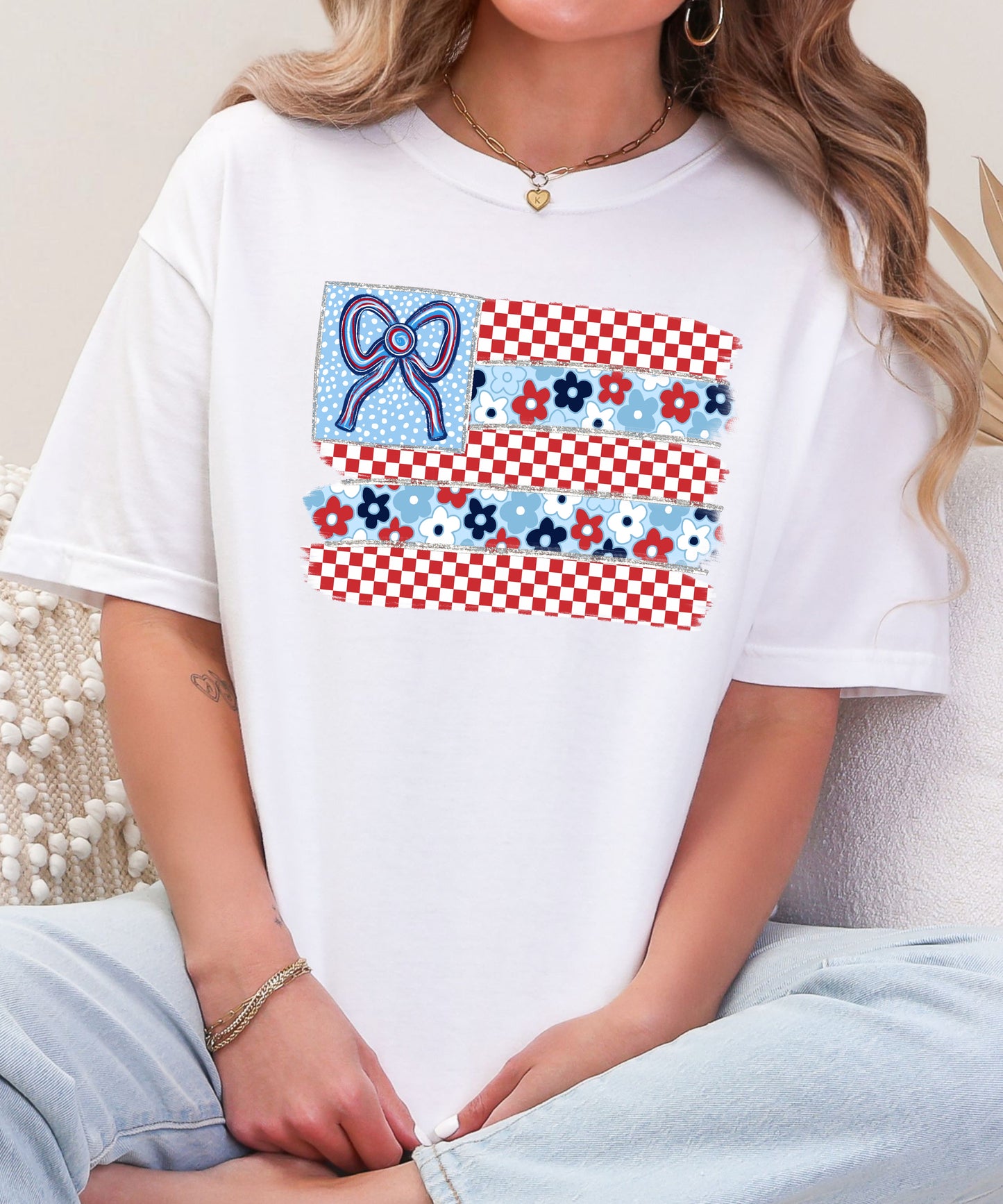 United States Flag Floral Coquette Comfort Colors Tshirt