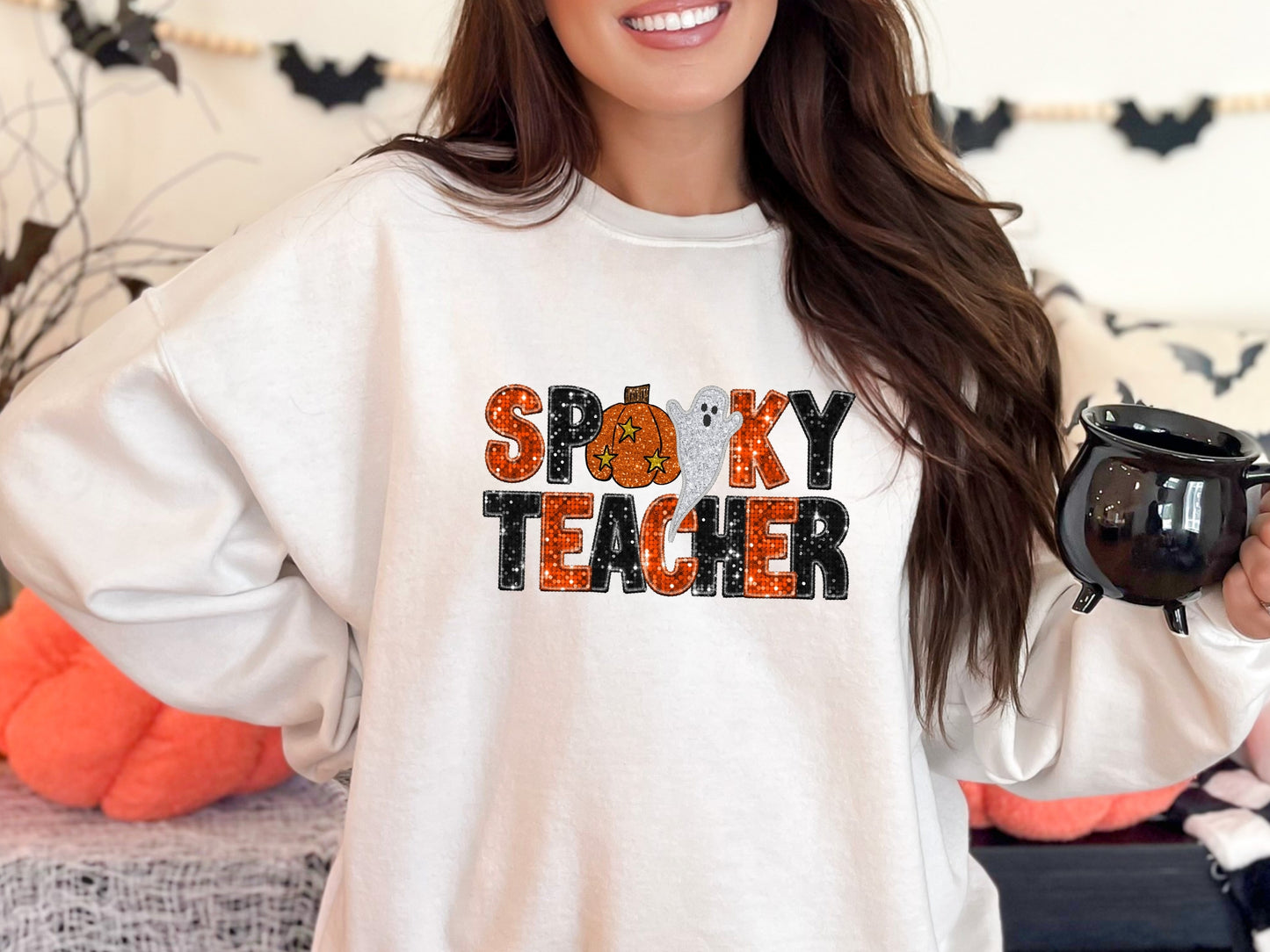 Spooky Teacher Halloween Fall Cozy Sweatshirt for Women