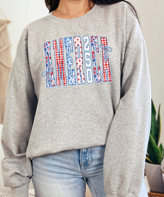 America 250 Sweatshirt | Patriotic Patchwork USA Crewneck | 1776–2026 Anniversary Top