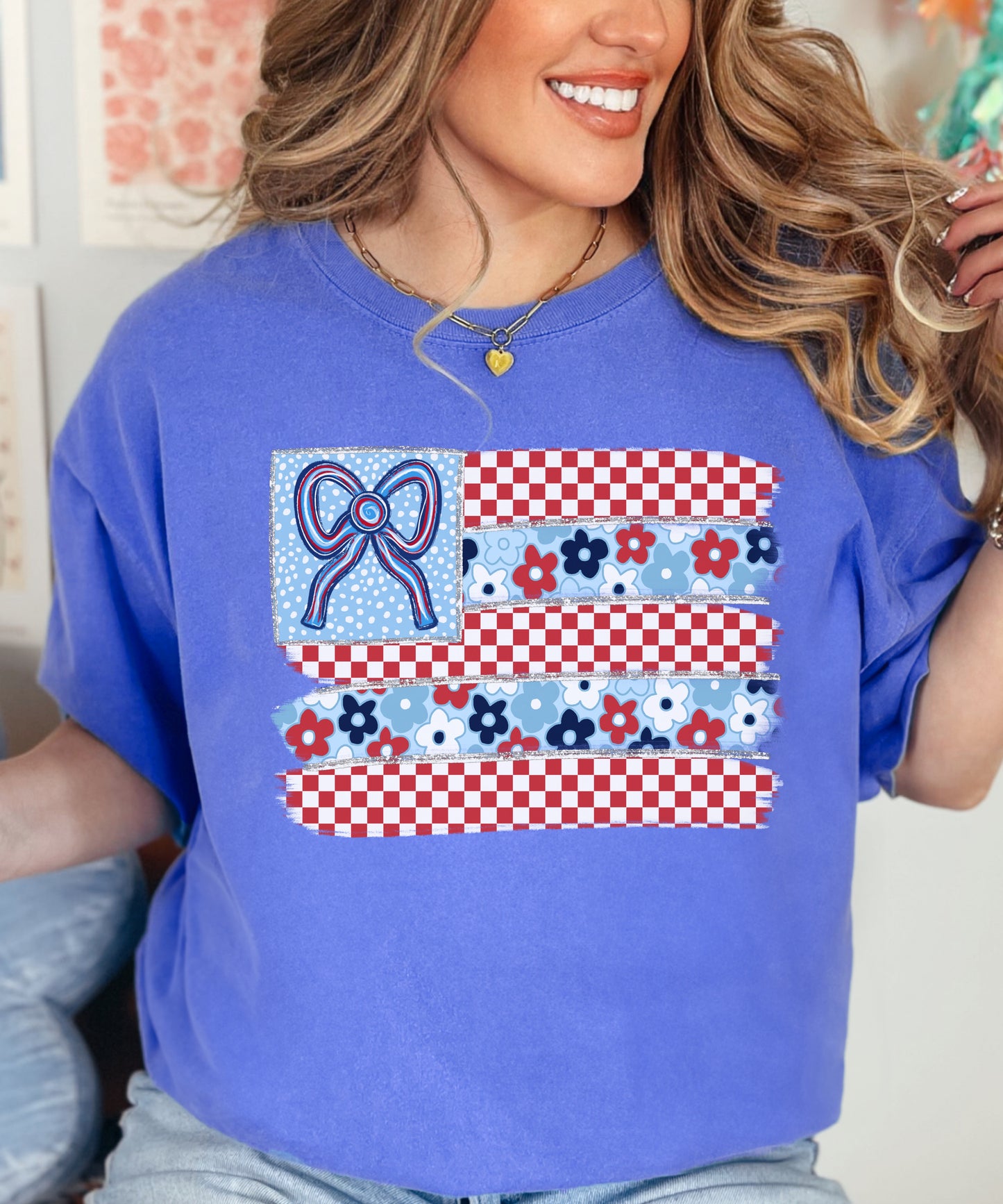 United States Flag Floral Coquette Comfort Colors Tshirt