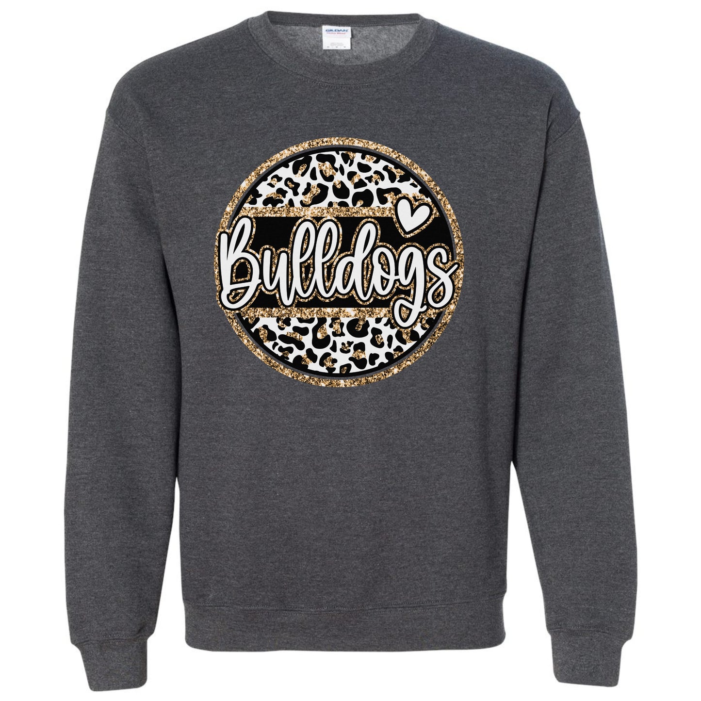 Bulldog Sweatshirt Circle with Gold Glitter and Heart