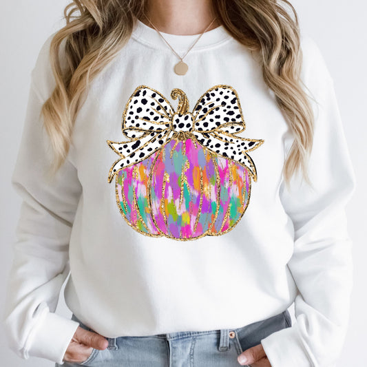 Pumpkin with Bow Colorful Sweatshirt