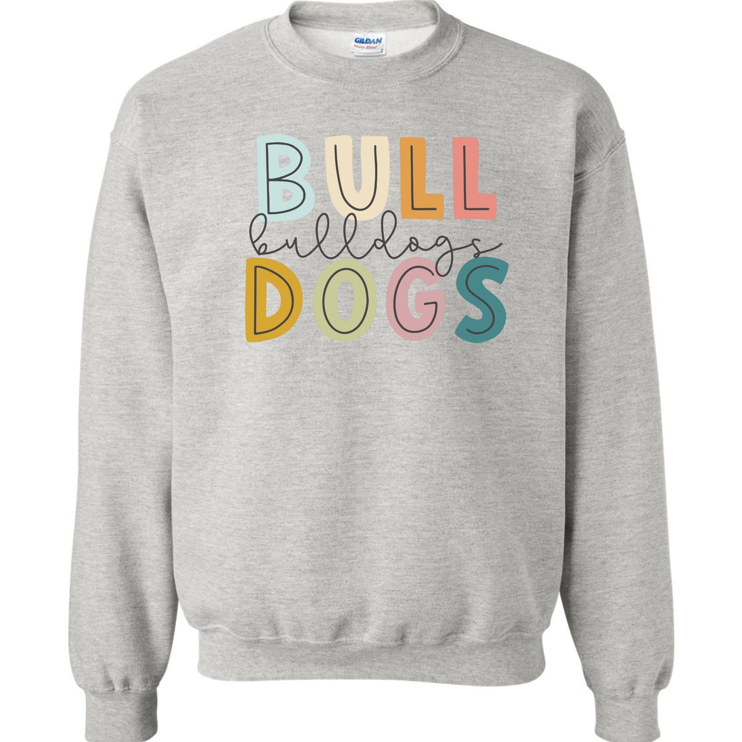 Colorful Bulldogs Sweatshirt with Print and Cursive