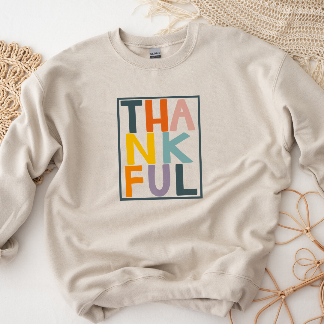 Rectangular Thankful Colorful Women's Fall Sweatshirt