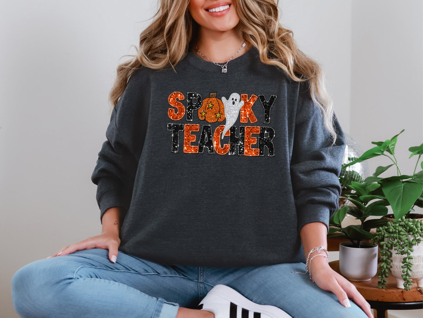 Spooky Teacher Halloween Fall Cozy Sweatshirt for Women