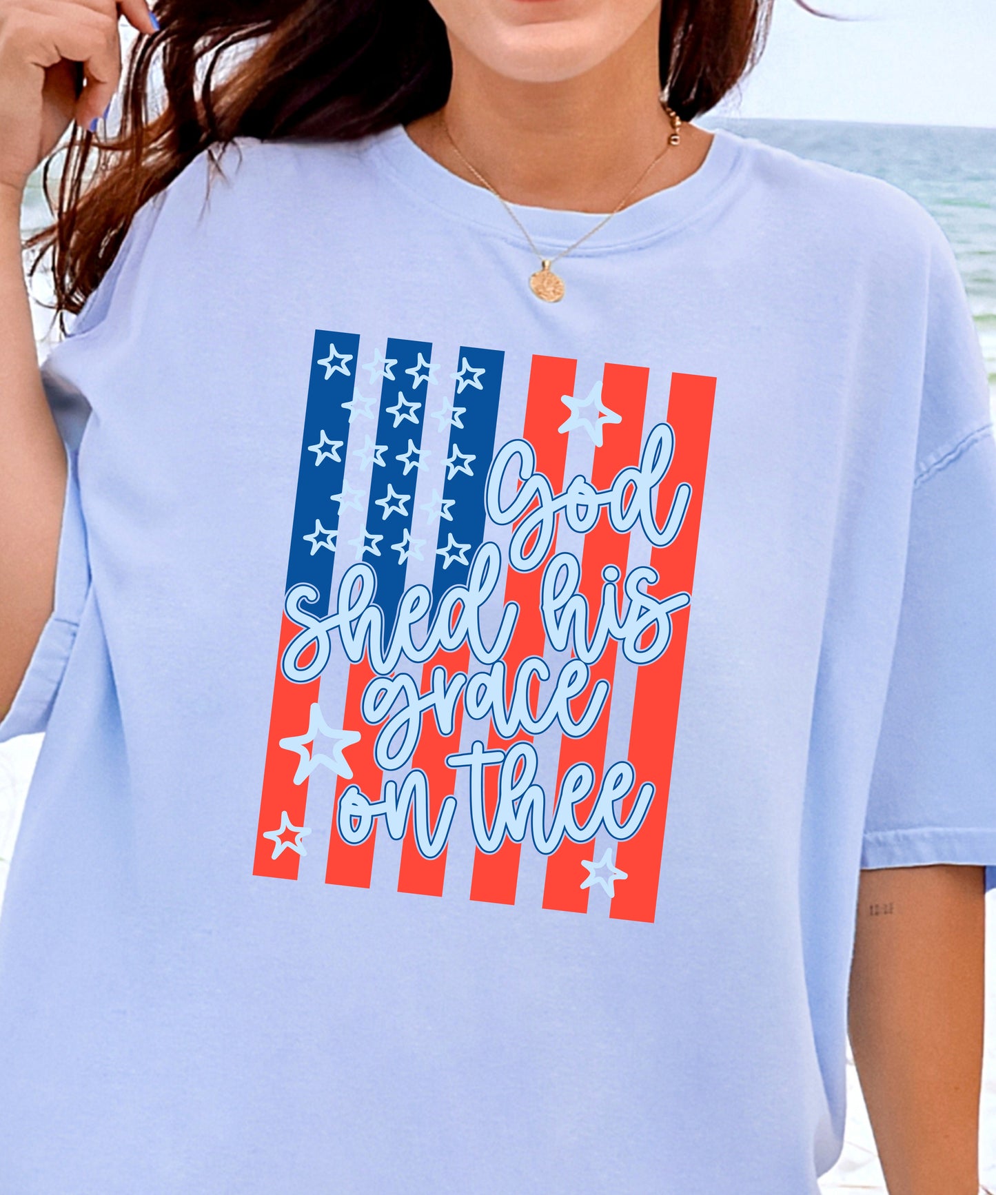 God Shed His Grace Patriotic T-Shirt | Vintage Flag Faith Comfort Colors Tee