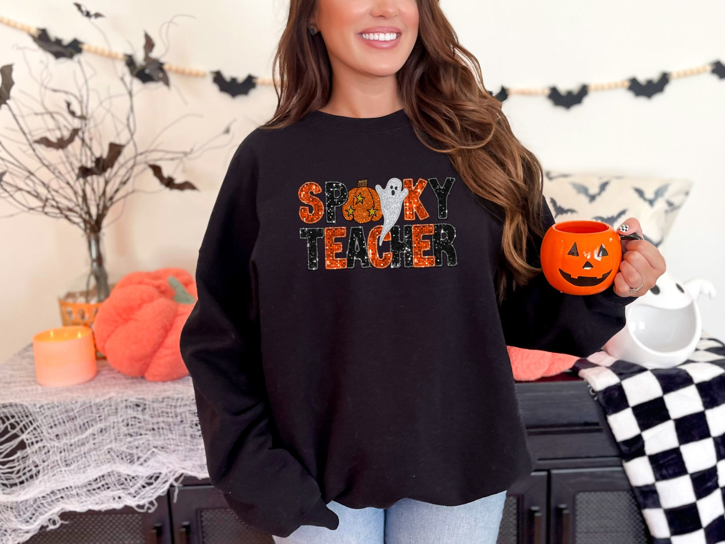 Spooky Teacher Halloween Fall Cozy Sweatshirt for Women