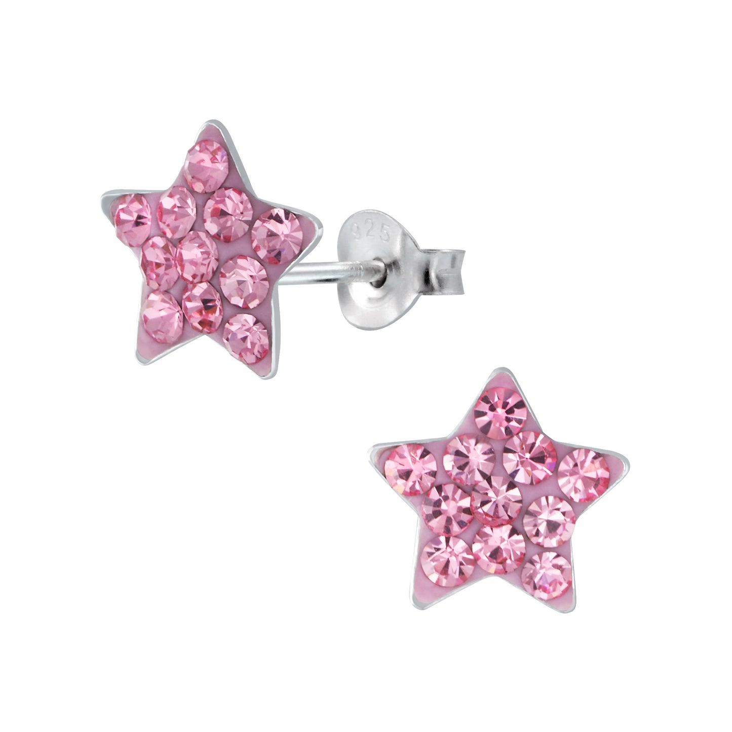 a pair of pink crystal star earrings