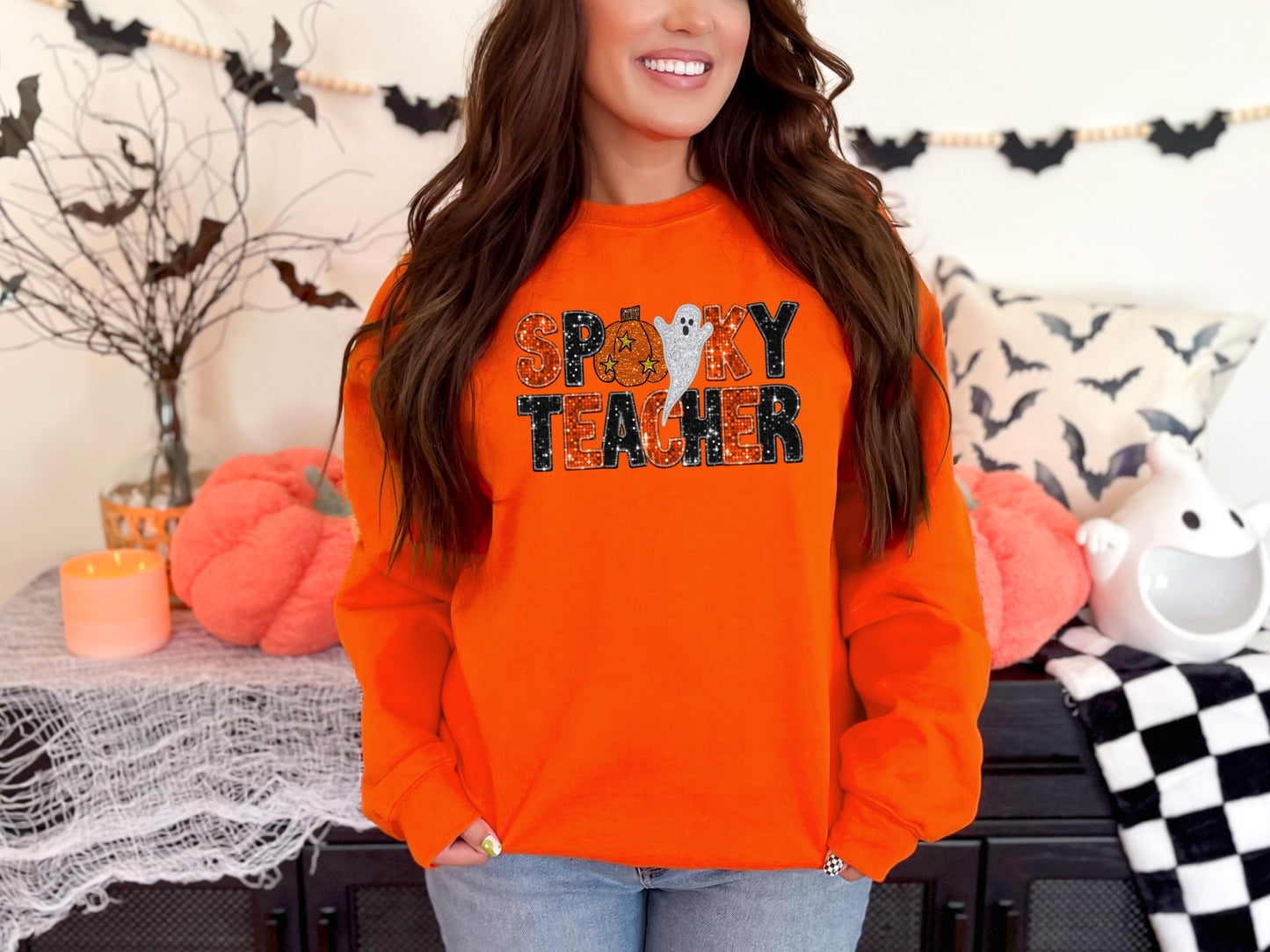 Spooky Teacher Halloween Fall Cozy Sweatshirt for Women