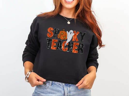 Spooky Teacher Halloween Fall Cozy Sweatshirt for Women