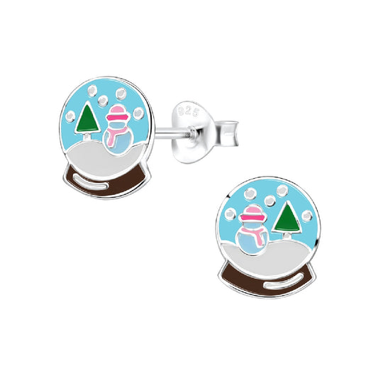 Light Blue Snowglobe Sterling Silver Earring Studs