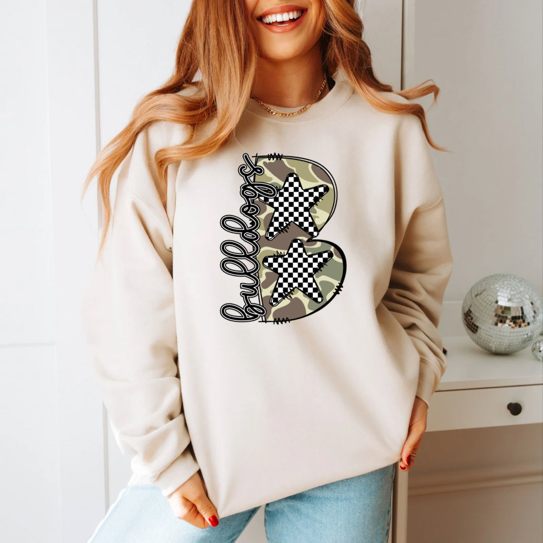 Camo Bulldogs Sweatshirt checkered stars