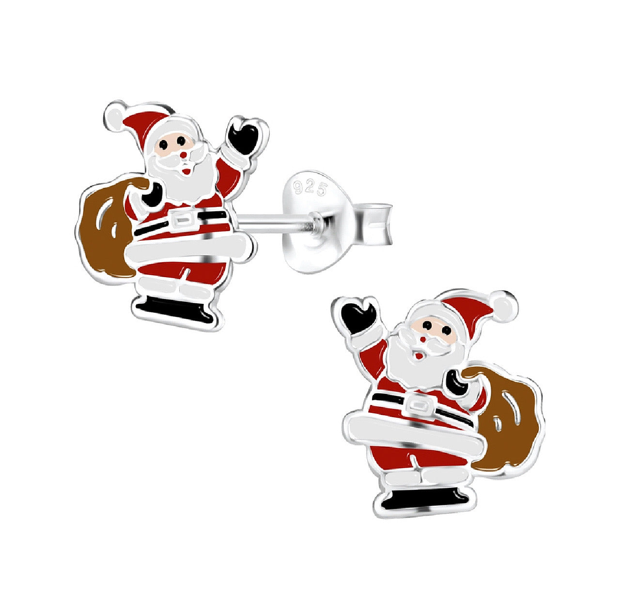 Santa Clause with Gift Sack Sterling Silver Earring Studs