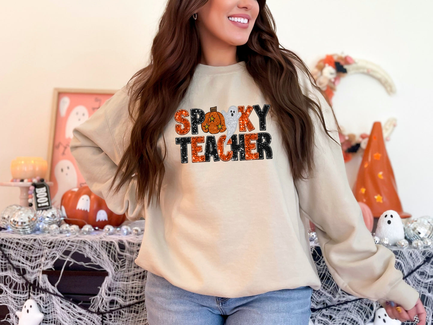 Spooky Teacher Halloween Fall Cozy Sweatshirt for Women
