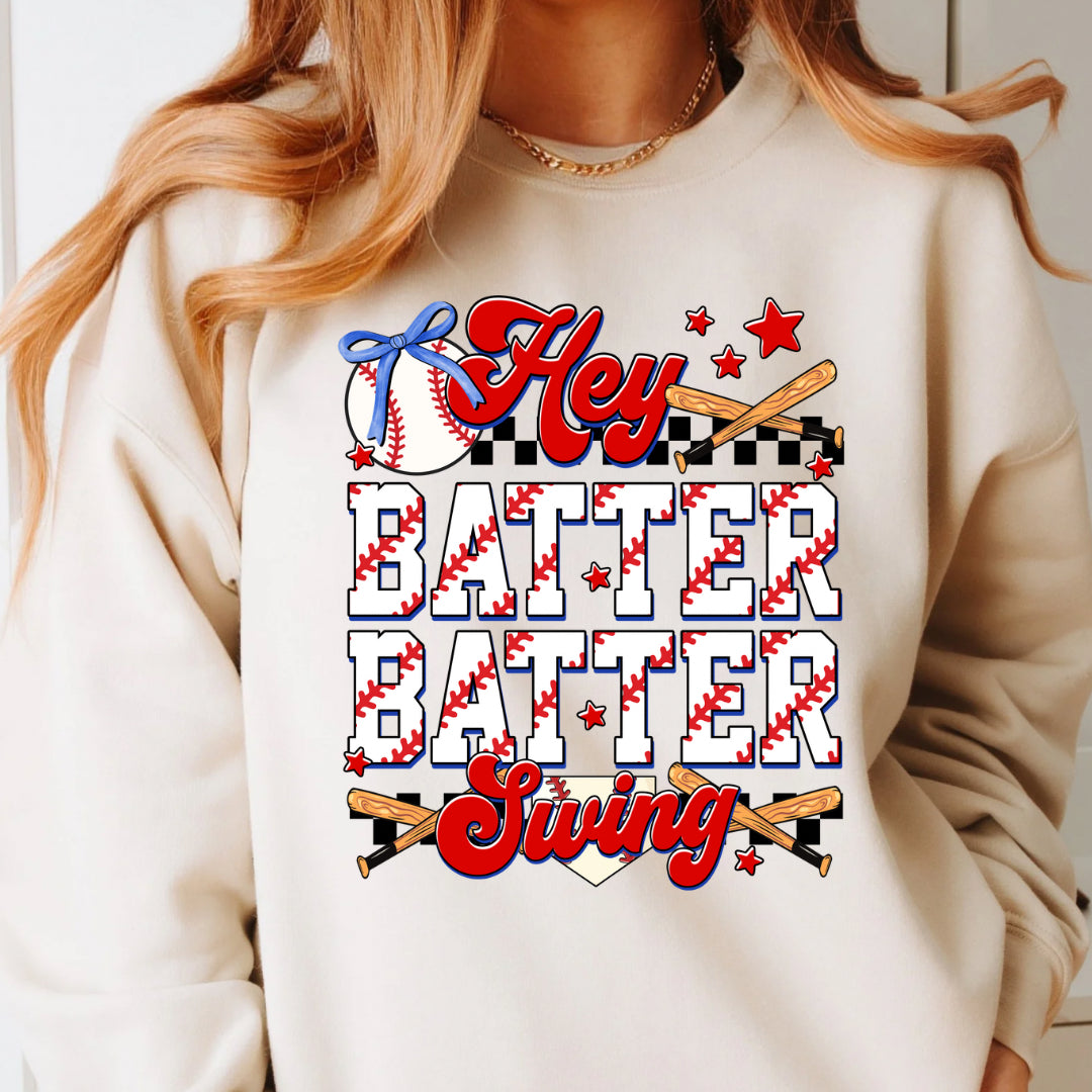Hey batter swing baseball coquette sweatshirt