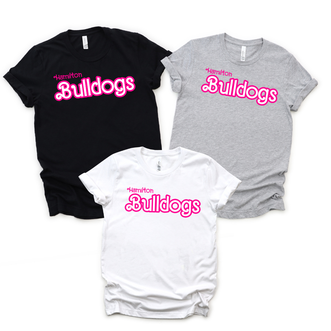 Pink Bulldogs Barbie Type font Graphic Tee