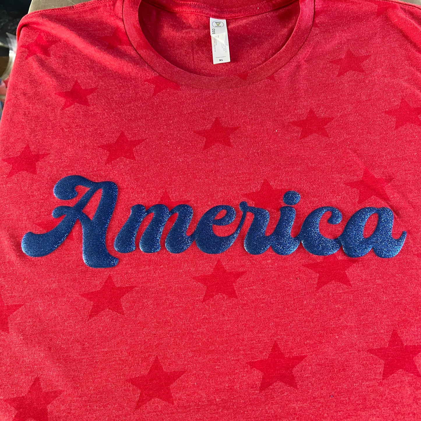 America Glitter Puff United States July 4th Patriotic Star Tshirt