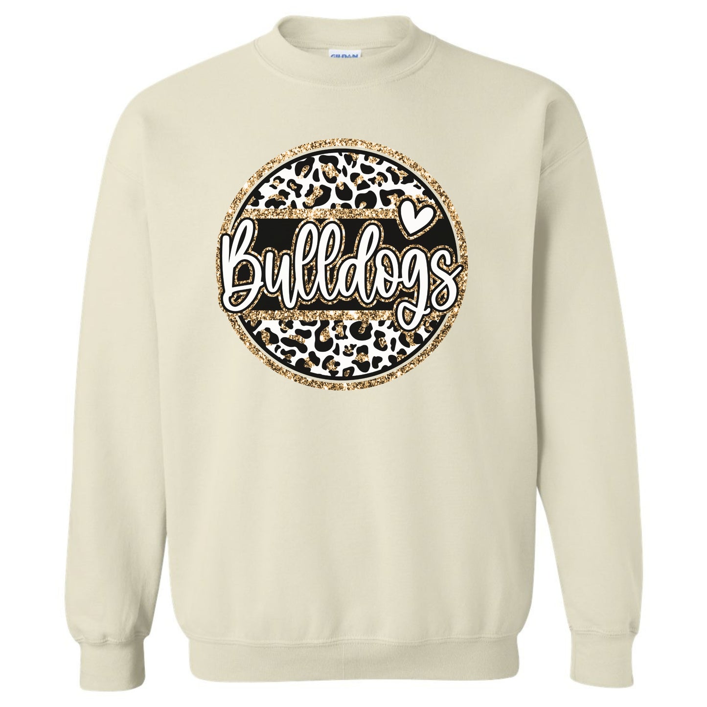 Bulldogs Circle Print with Cheetah Gold and Black Design Sweatshirt