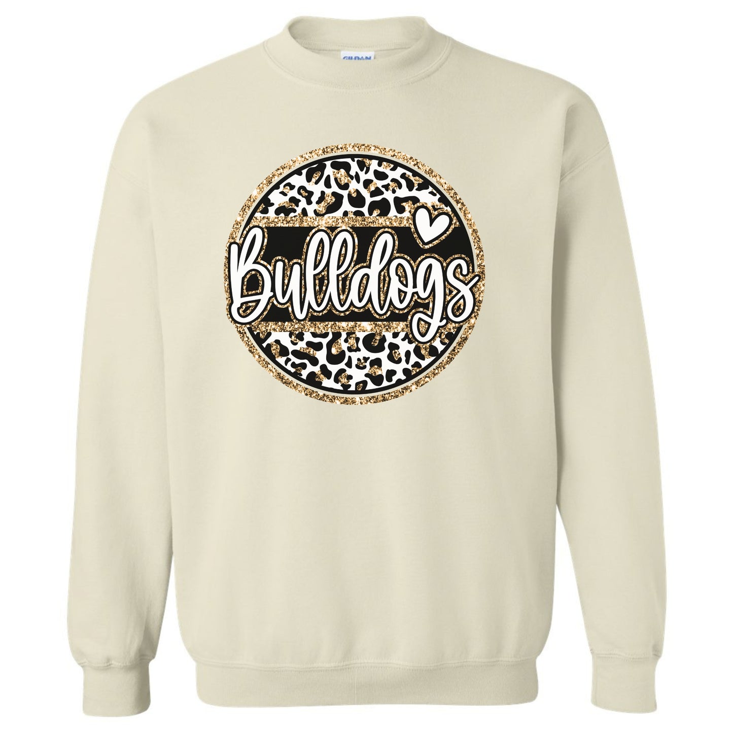 Bulldog Sweatshirt Circle with Gold Glitter and Heart