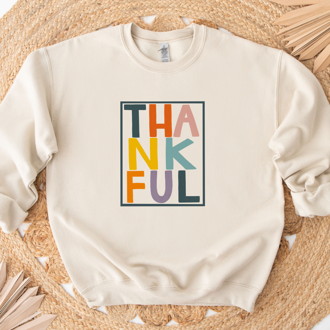 Rectangular Thankful Colorful Women's Fall Sweatshirt