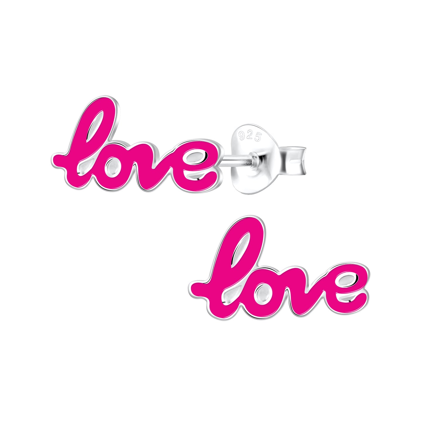 a pair of pink love and hate buttons on a white background