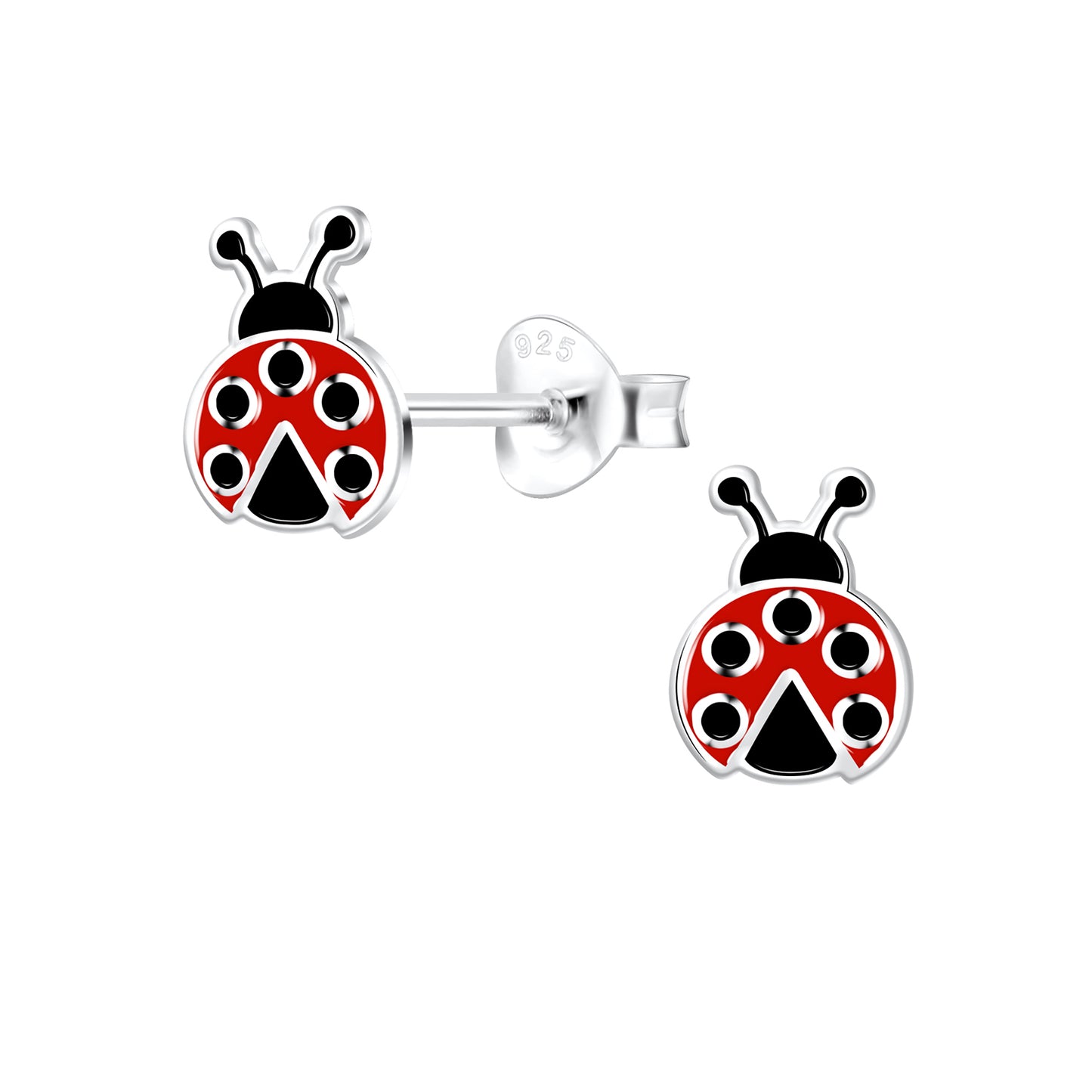 a pair of ladybug earrings on a white background