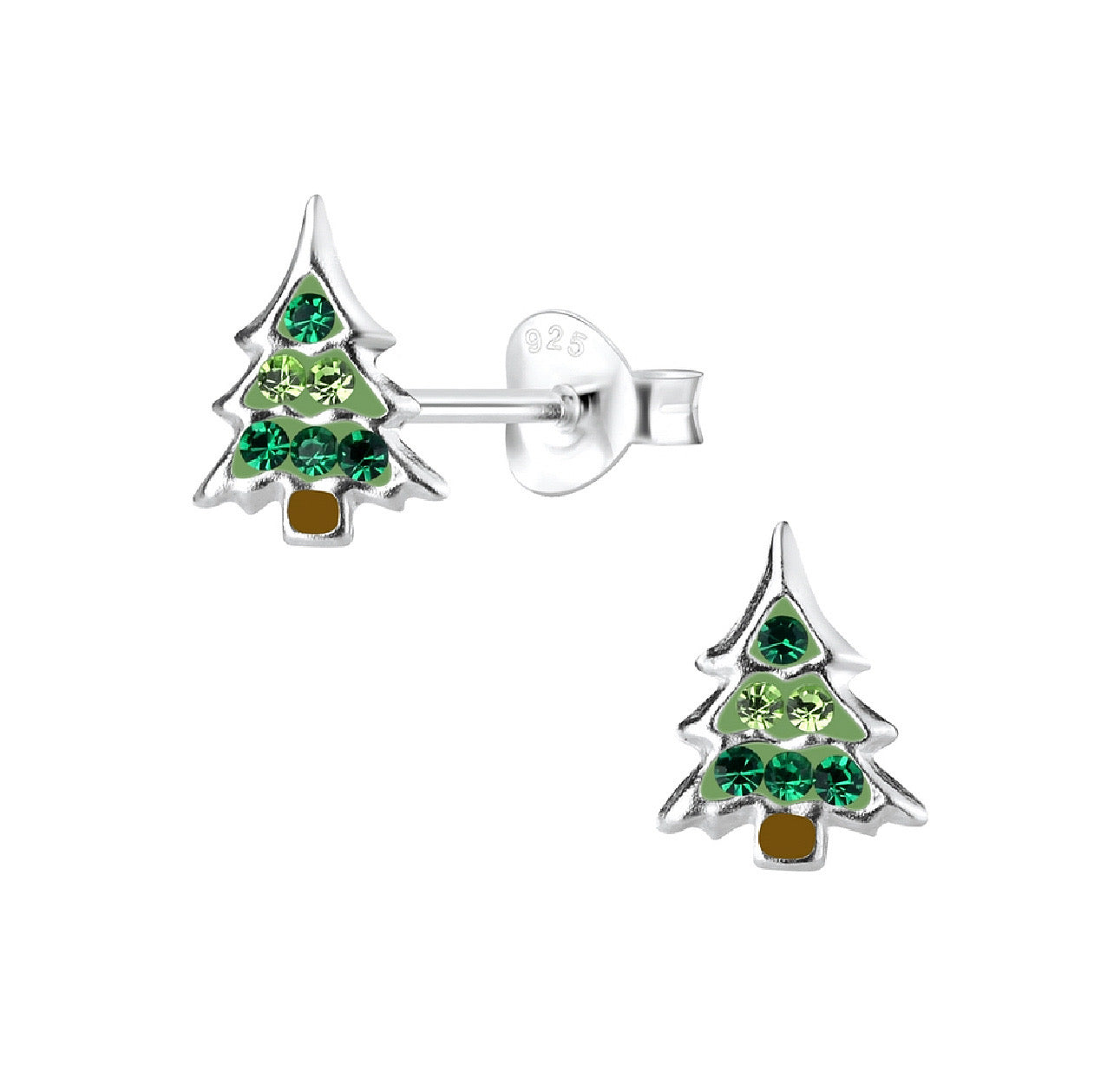 Rhinestone Christmas Tree Sterling Silver Earring Studs