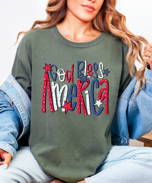 God Bless America Patriotic T-Shirt | Comfort Colors USA Tee